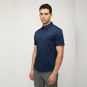 Kit and Ace Blue Short-Sleeve Button-Up Shirt - Modern Minimalist Style